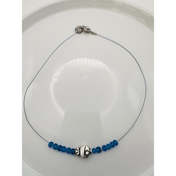 Philippe Audibert Paris Fish Charm Blue Glass Wire Choker Necklace 15” - Picture 4 of 7